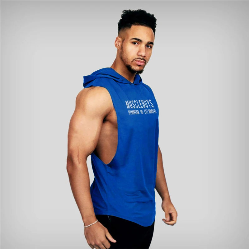Camiseta Sin Mangas con Capucha Hombre – Tank Top Fitness Algodón Bodybuilding