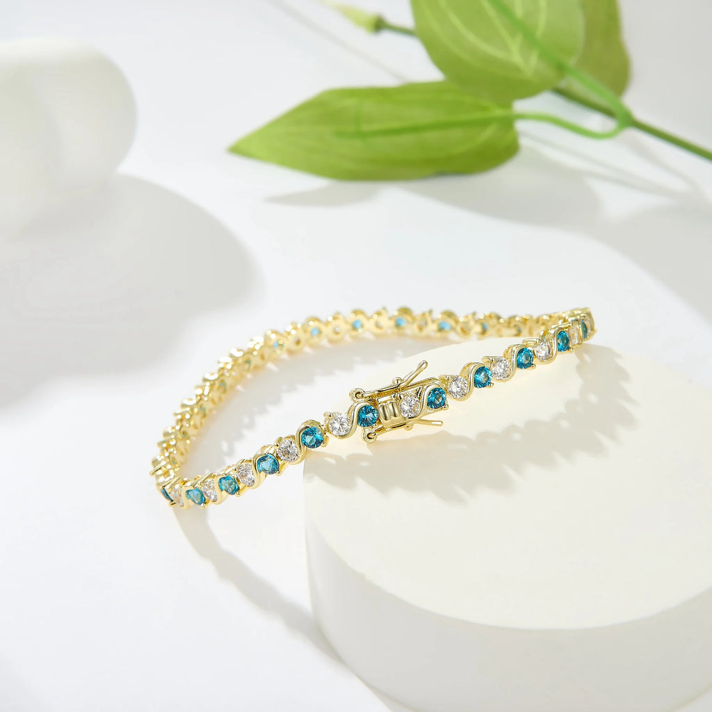 Pulsera Cadena Mujer Baño de Oro 14K – Zirconia Brillante Estilo Tennis