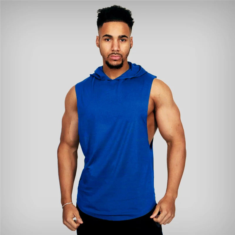 Camiseta Sin Mangas con Capucha Hombre – Tank Top Fitness Algodón Bodybuilding