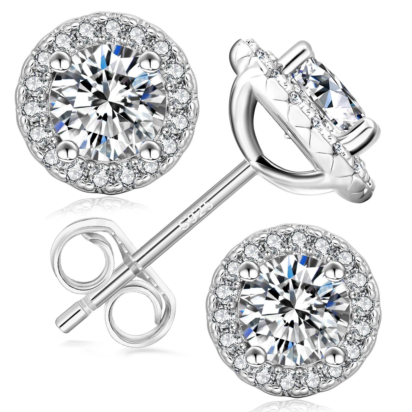 💎Pendientes Stud de Plata 925 con Moissanita – Brillo que Enamora