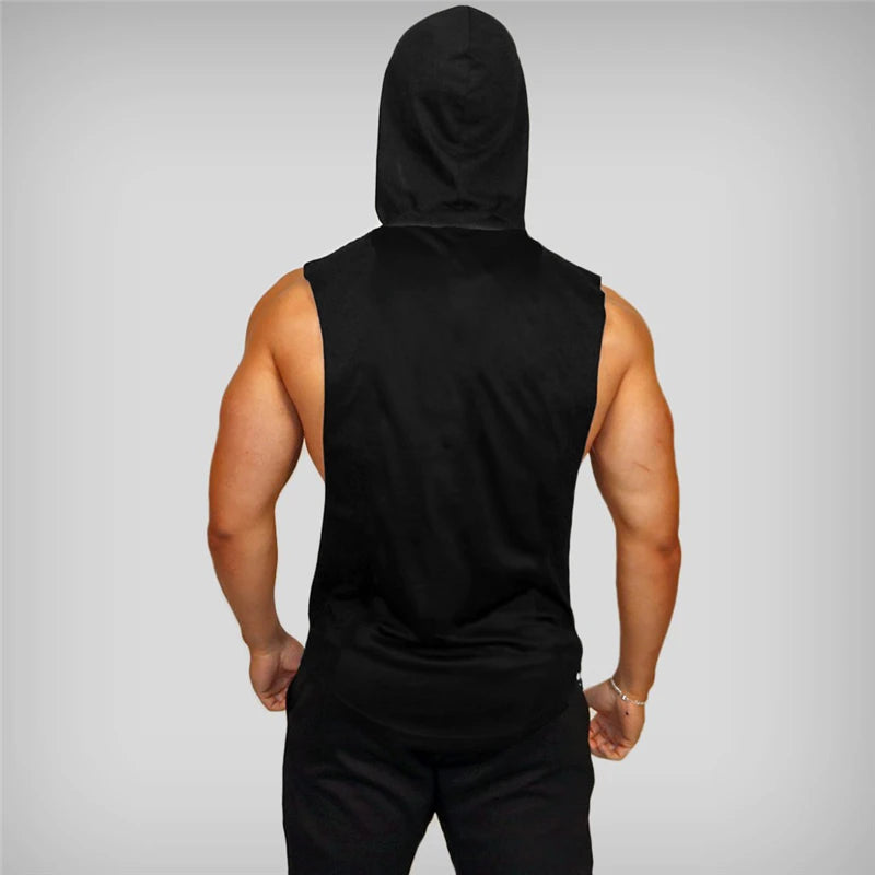 Camiseta Sin Mangas con Capucha Hombre – Tank Top Fitness Algodón Bodybuilding