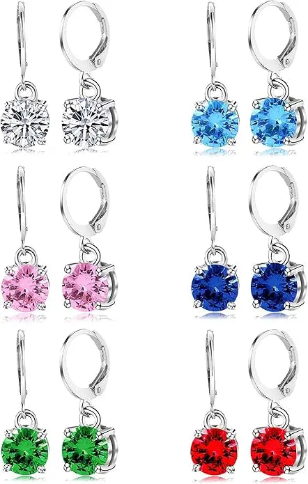 Set de 6 Pendientes Colgantes Multicolor con Zirconias