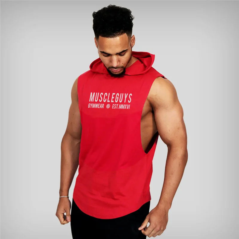 Camiseta Sin Mangas con Capucha Hombre – Tank Top Fitness Algodón Bodybuilding
