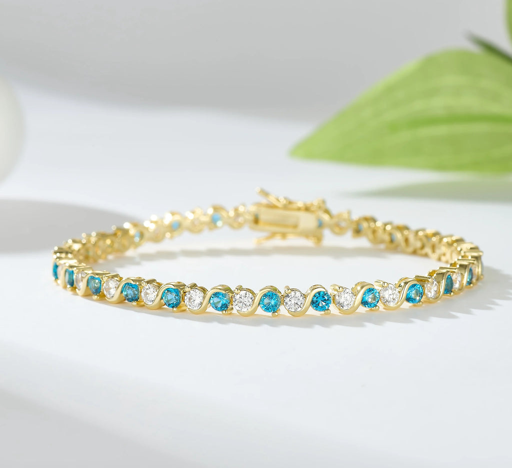 Pulsera Cadena Mujer Baño de Oro 14K – Zirconia Brillante Estilo Tennis