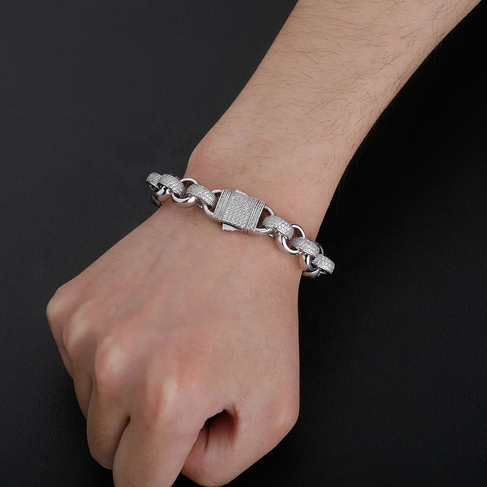 Pulsera Cubana Dorada 12 mm con Cristales