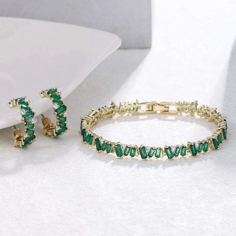 Joyería Mujer Zirconia Verde “Starry Sky” – Diseño Geométrico Gota Irregular