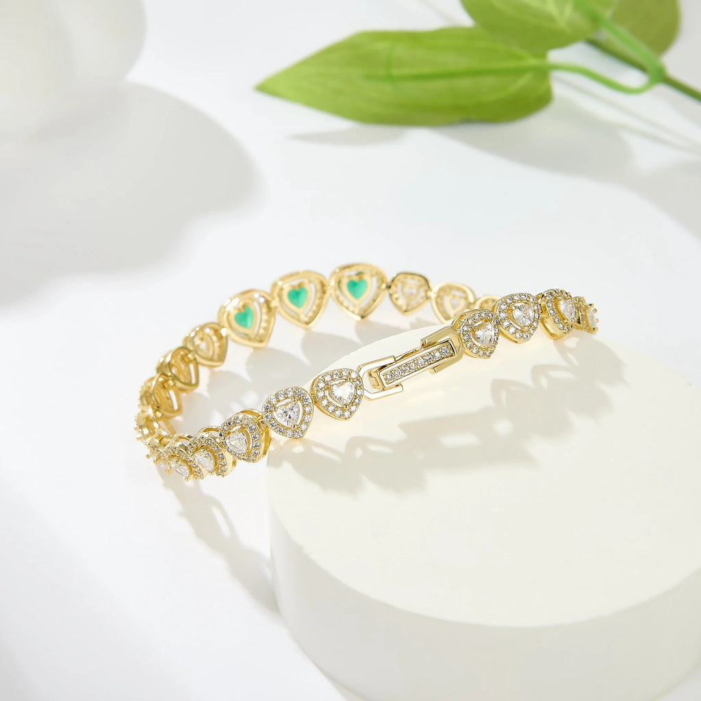 ✨ Pulsera Tennis Dorada con Piedra Verde – Elegancia que Deja Huella ✨