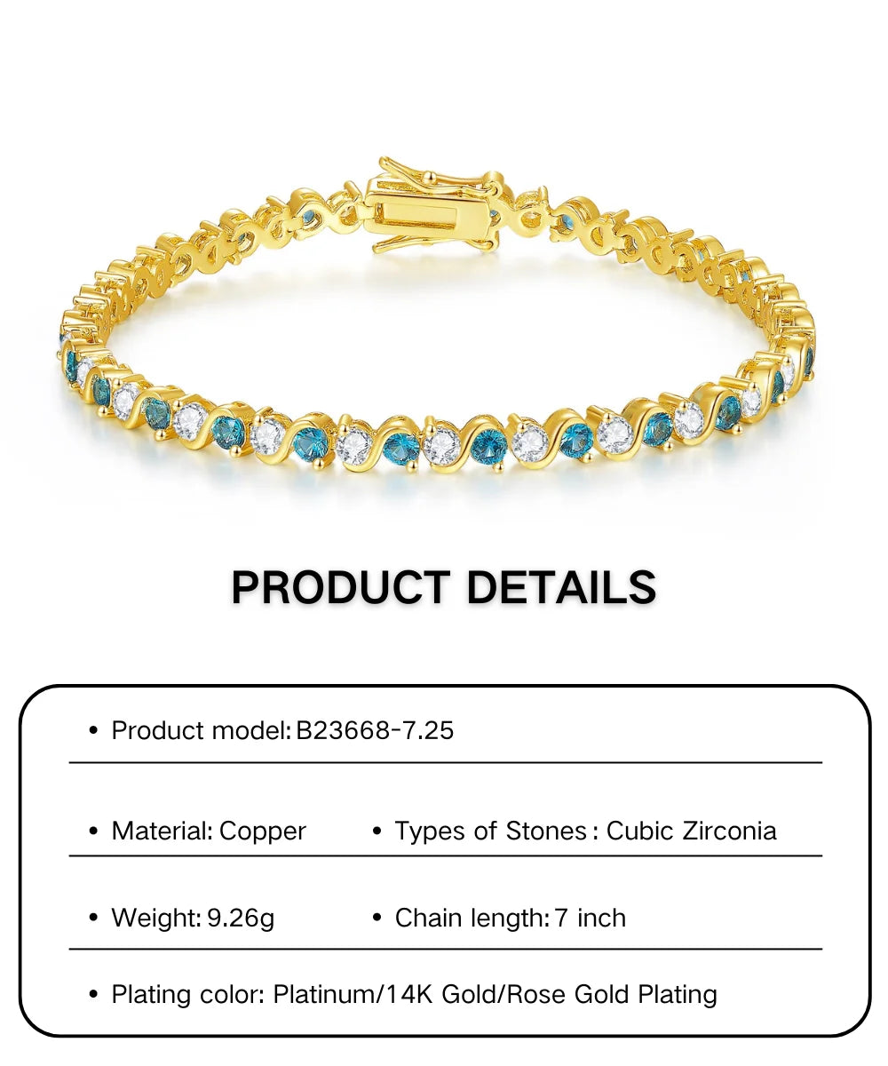 Pulsera Cadena Mujer Baño de Oro 14K – Zirconia Brillante Estilo Tennis