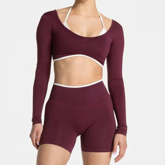 Conjunto Deportivo Mujer 2 Piezas Push Up – Leggings Cintura Alta + Crop Top Manga Larga (XP219)  ✨