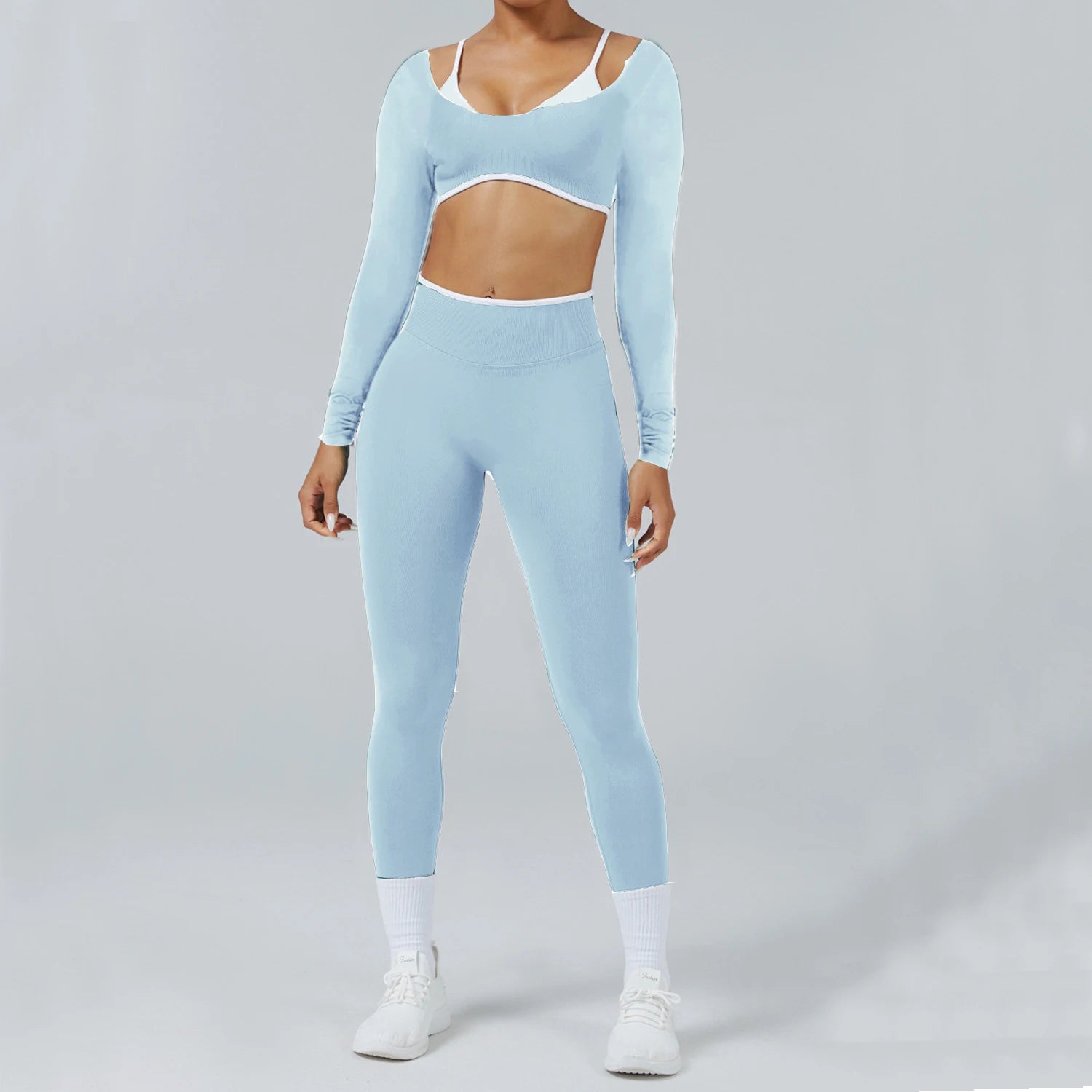 Conjunto Deportivo Mujer 2 Piezas Push Up – Leggings Cintura Alta + Crop Top Manga Larga (XP219)  ✨