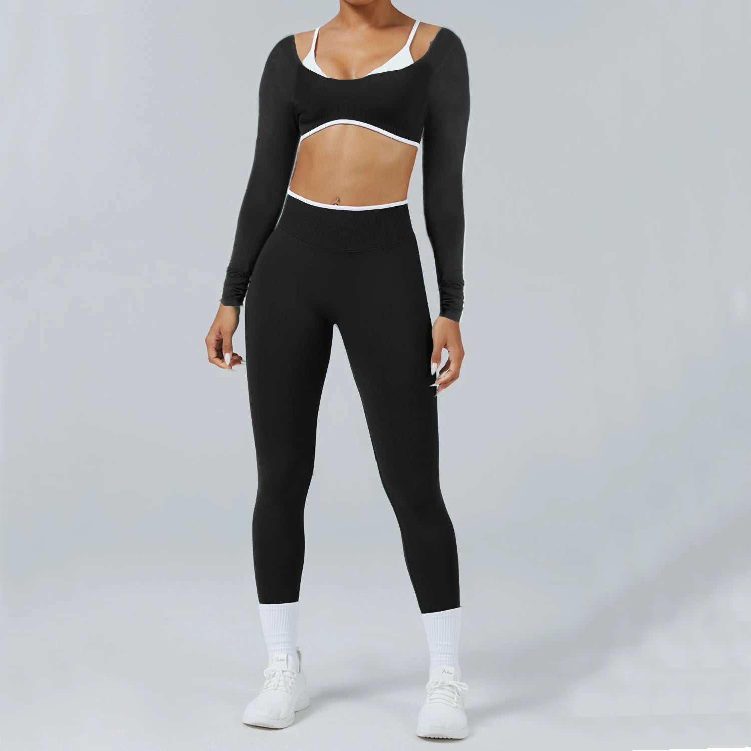 Conjunto Deportivo Mujer 2 Piezas Push Up – Leggings Cintura Alta + Crop Top Manga Larga (XP219)  ✨