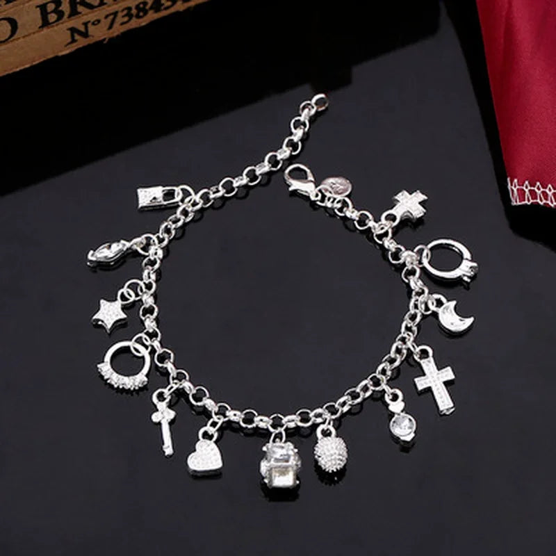Pulsera de Plata 925 con 13 Dijes – Regalo Elegante para Mujer