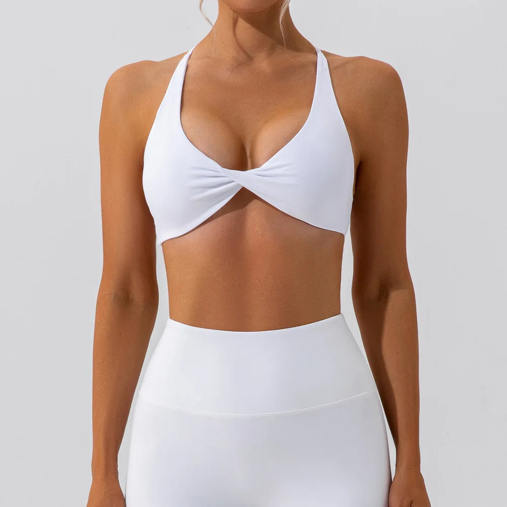 Top Deportivo Mujer Push Up – Sports Bra con Espalda Cruzada y Diseño Fruncido