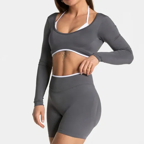 Conjunto Deportivo Mujer 2 Piezas Push Up – Leggings Cintura Alta + Crop Top Manga Larga (XP219)  ✨