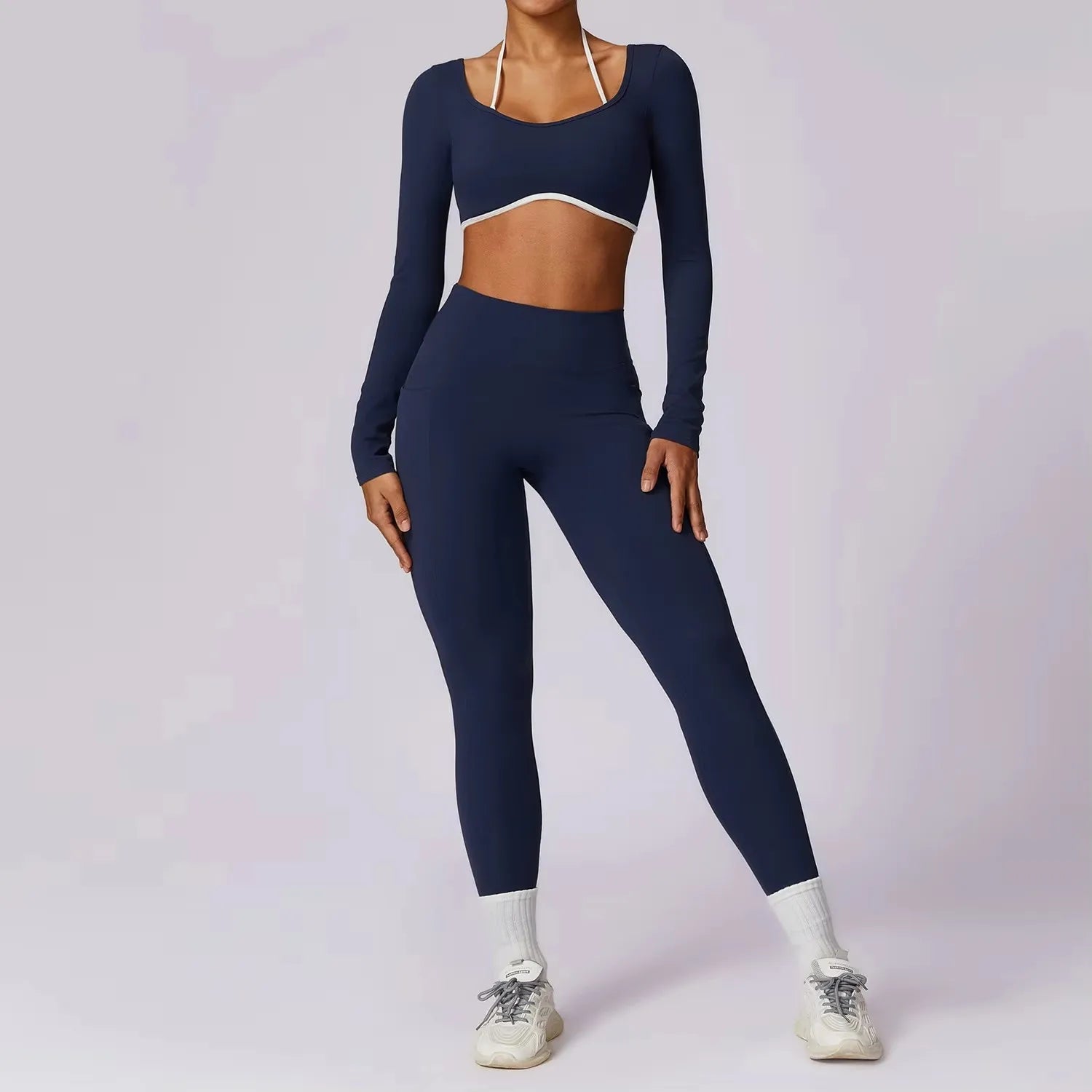 Conjunto Deportivo Mujer 2 Piezas Push Up – Leggings Cintura Alta + Crop Top Manga Larga