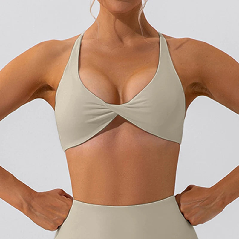 Top Deportivo Mujer Push Up – Sports Bra con Espalda Cruzada y Diseño Fruncido