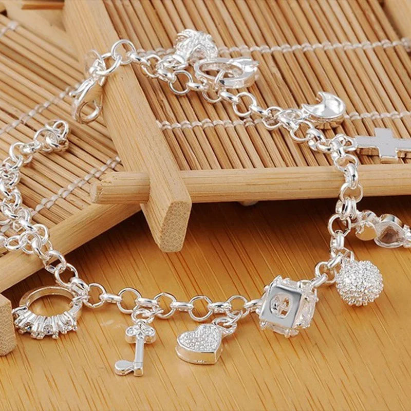 Pulsera de Plata 925 con 13 Dijes – Regalo Elegante para Mujer