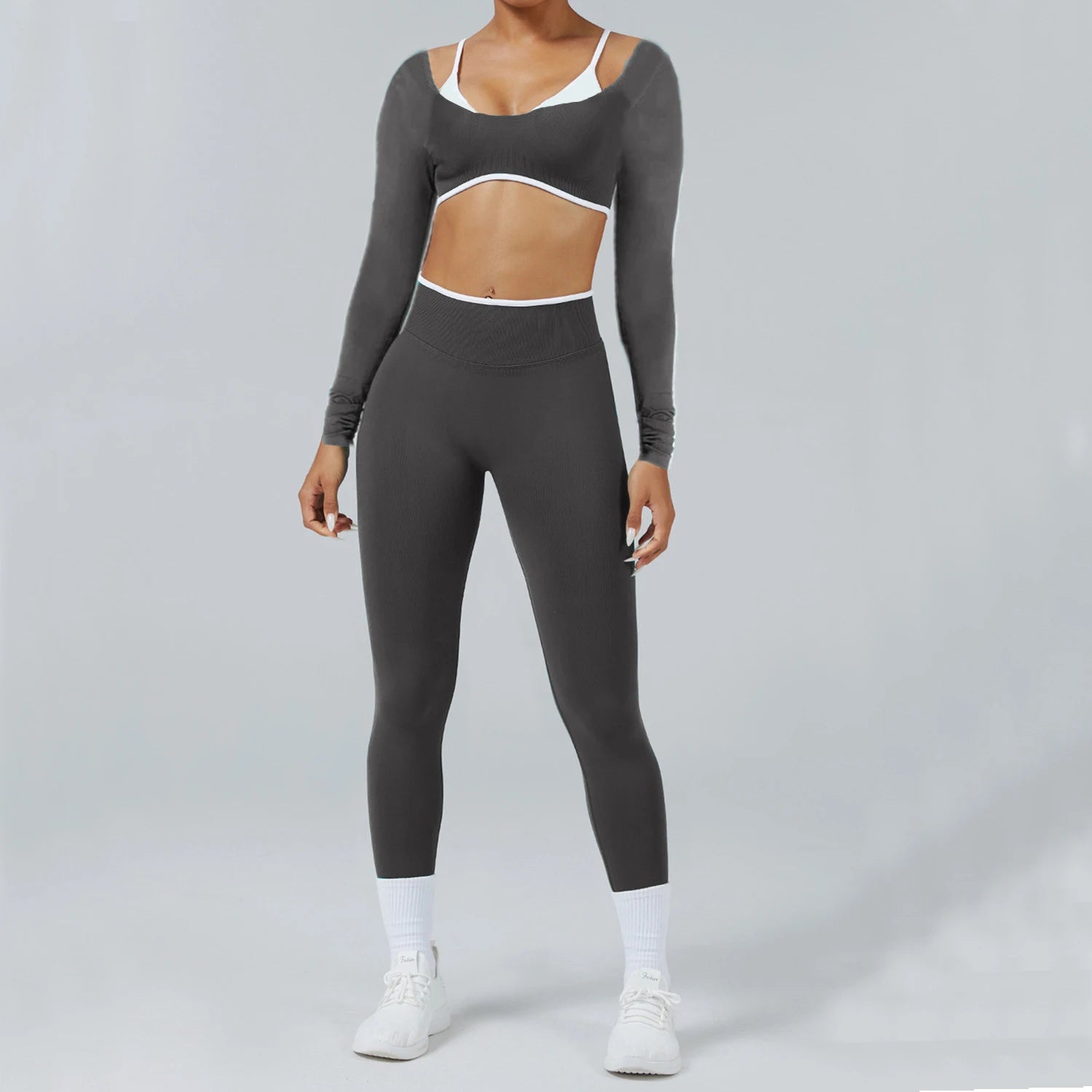 Conjunto Deportivo Mujer 2 Piezas Push Up – Leggings Cintura Alta + Crop Top Manga Larga (XP219)  ✨