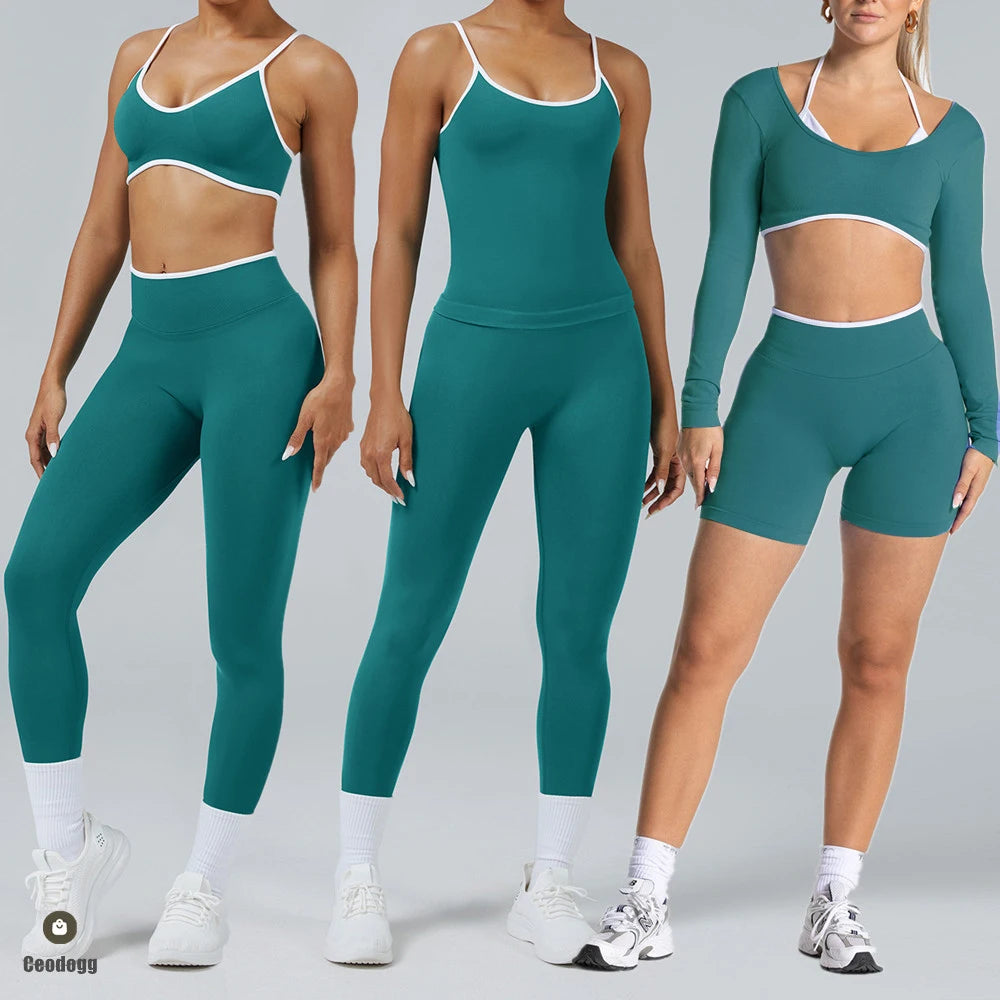 Conjunto Deportivo Mujer 2 Piezas Push Up – Leggings Cintura Alta + Crop Top Manga Larga (XP219)  ✨