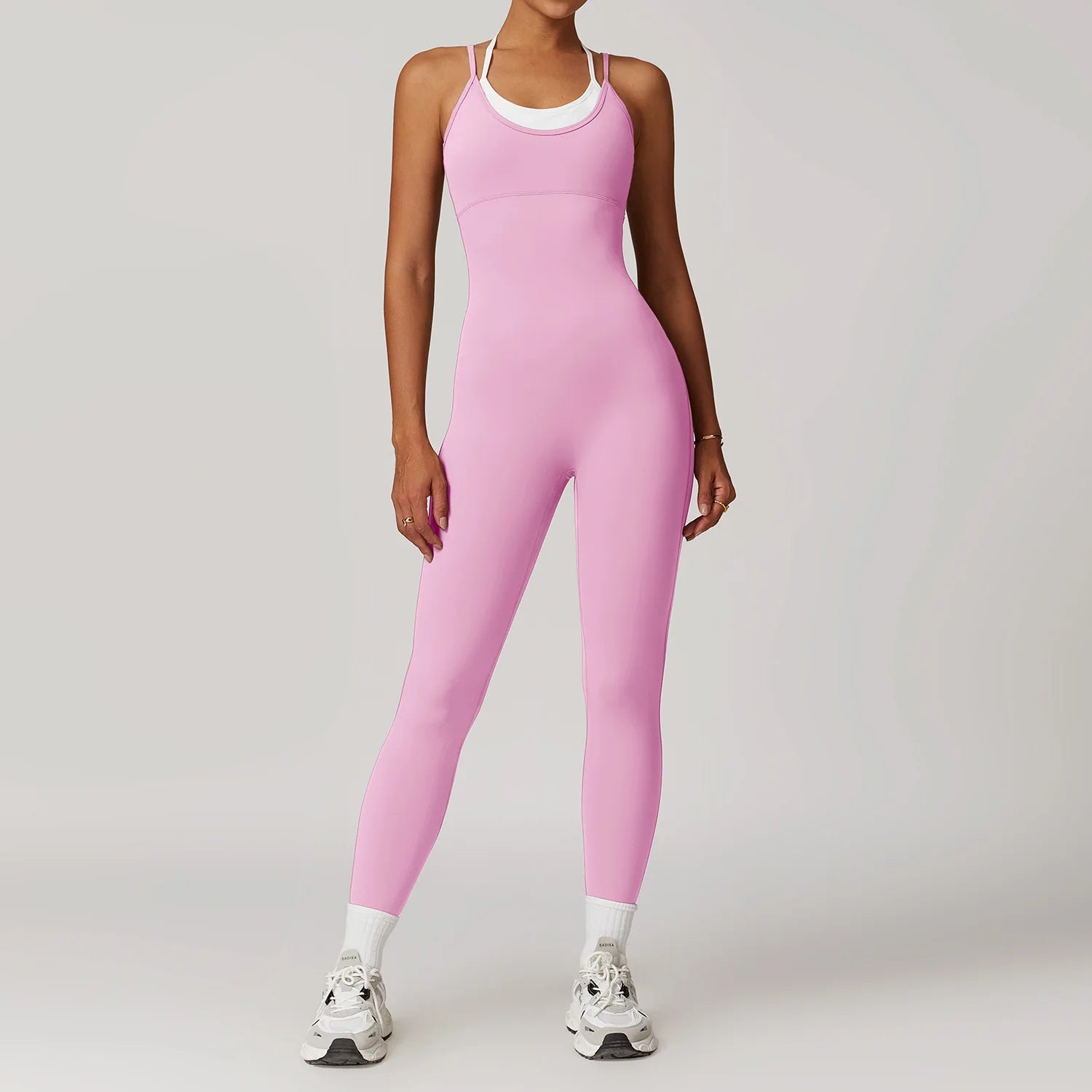 Mono Deportivo Mujer Color Block – Jumpsuit Fitness con Espalda Cruzada