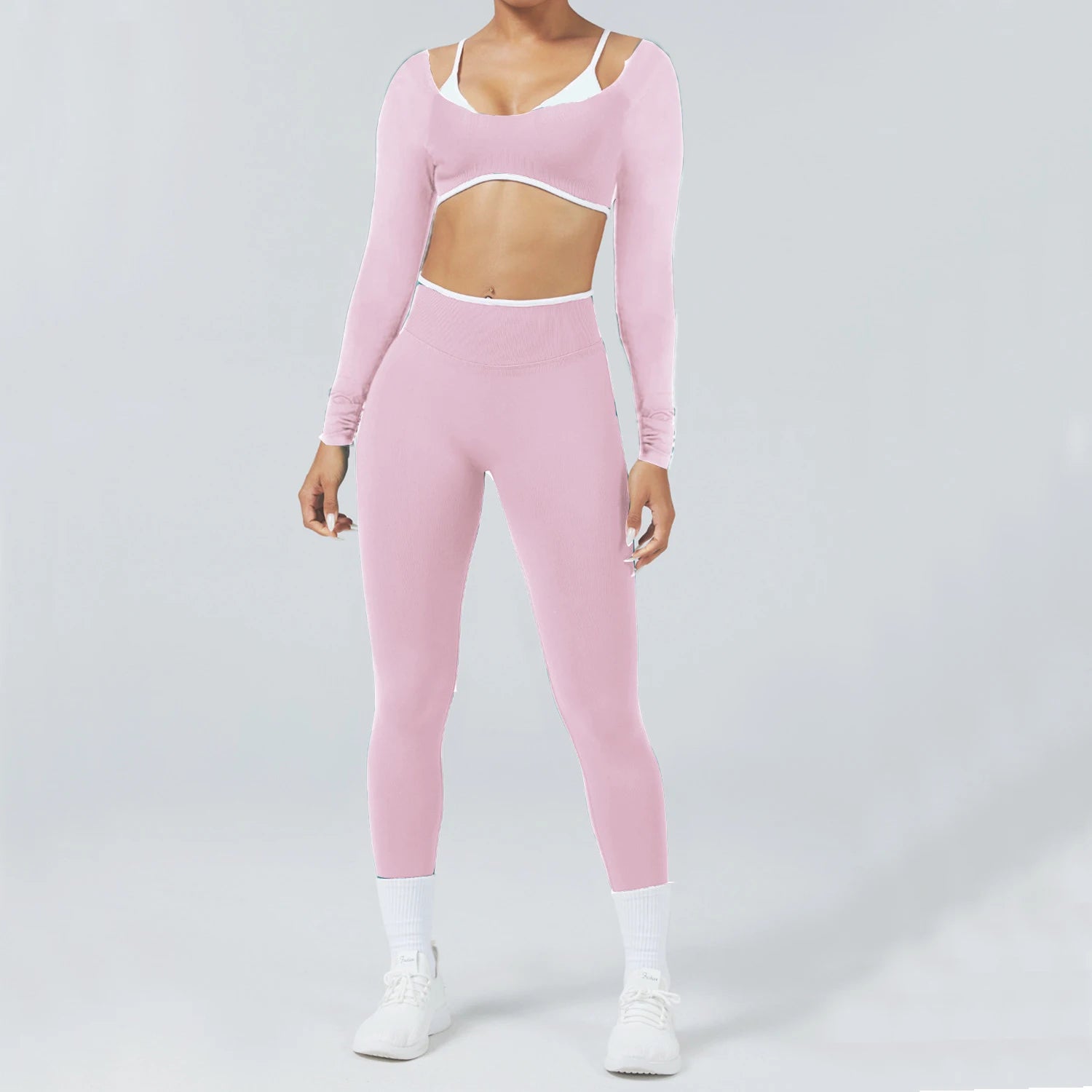 Conjunto Deportivo Mujer 2 Piezas Push Up – Leggings Cintura Alta + Crop Top Manga Larga (XP219)  ✨