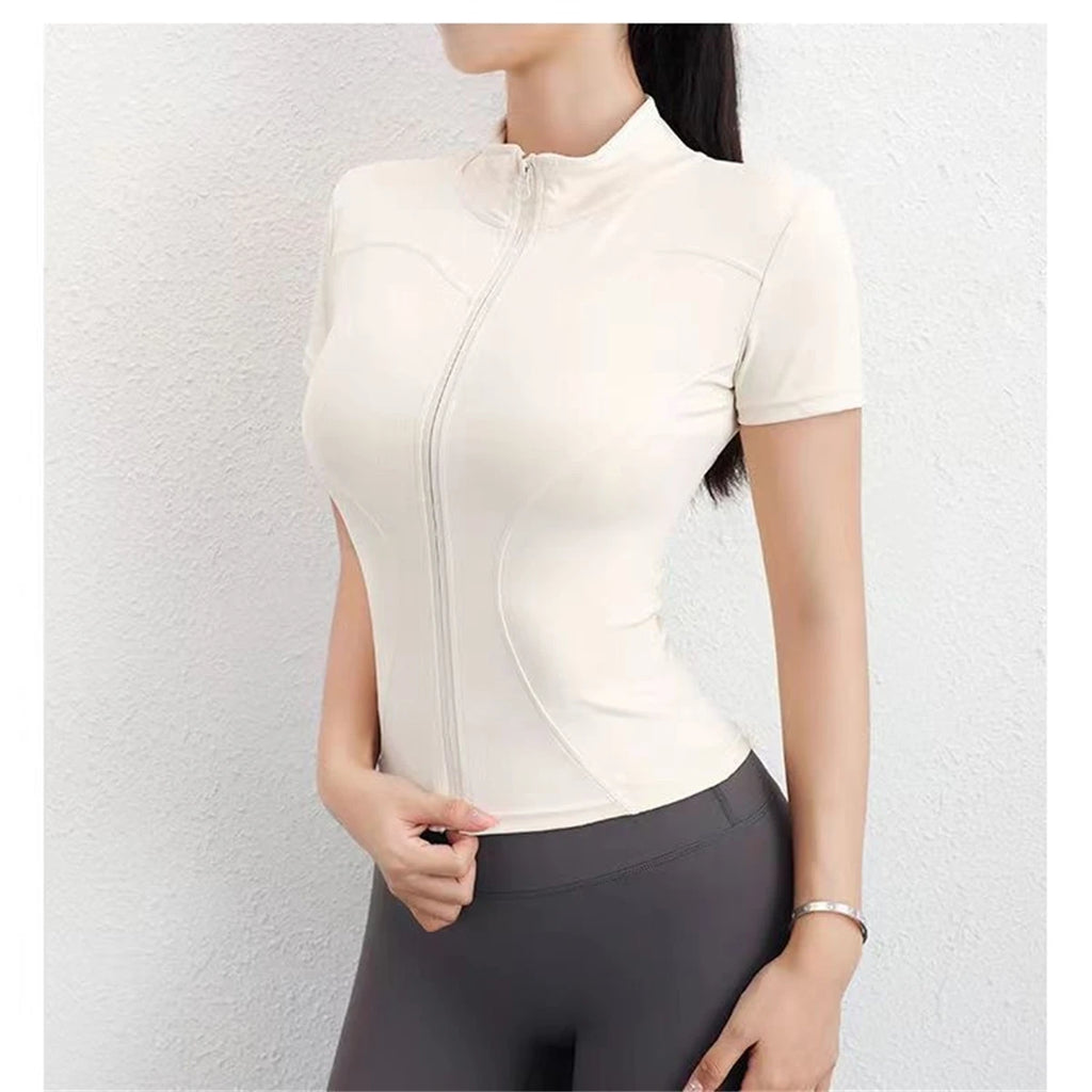 Top Deportivo Mujer Slim Fit – Cuello Alto con Cremallera | Yoga & Gym
