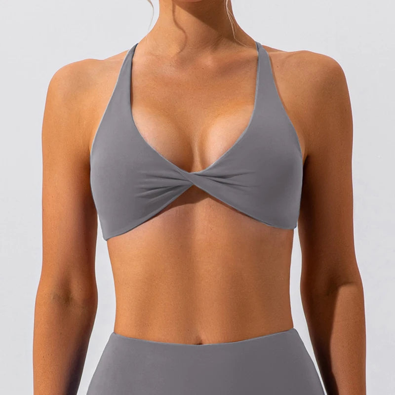 Top Deportivo Mujer Push Up – Sports Bra con Espalda Cruzada y Diseño Fruncido