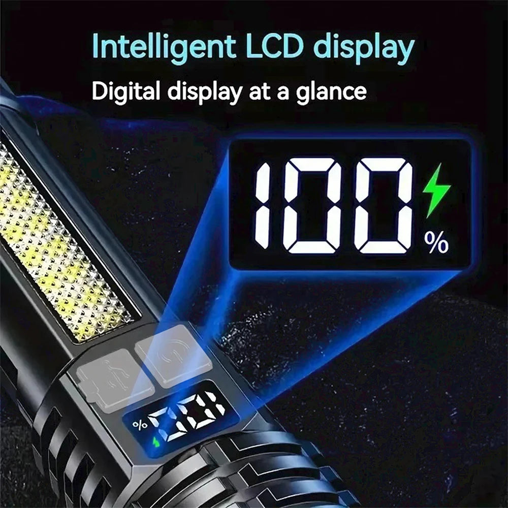Linterna LED de Alta Potencia Recargable Tipo C – COB con Luz Lateral
