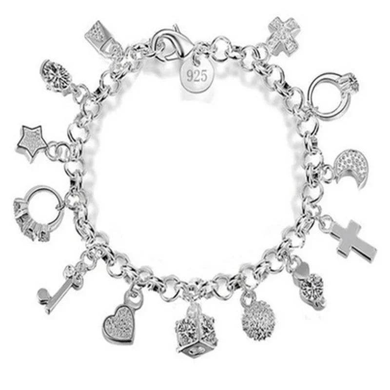 Pulsera de Plata 925 con 13 Dijes – Regalo Elegante para Mujer