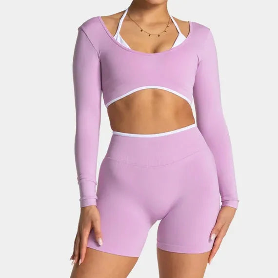 Conjunto Deportivo Mujer 2 Piezas Push Up – Leggings Cintura Alta + Crop Top Manga Larga (XP219)  ✨