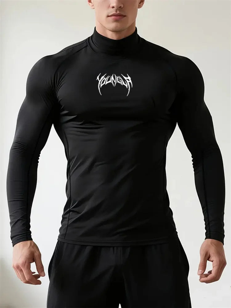 Camiseta Deportiva Hombre Gothic Fit – Ajustada, Cuello Alto y Secado Rápido (S–3XL)