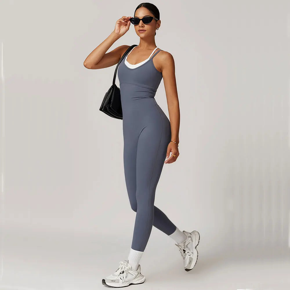 Mono Deportivo Mujer Color Block – Jumpsuit Fitness con Espalda Cruzada