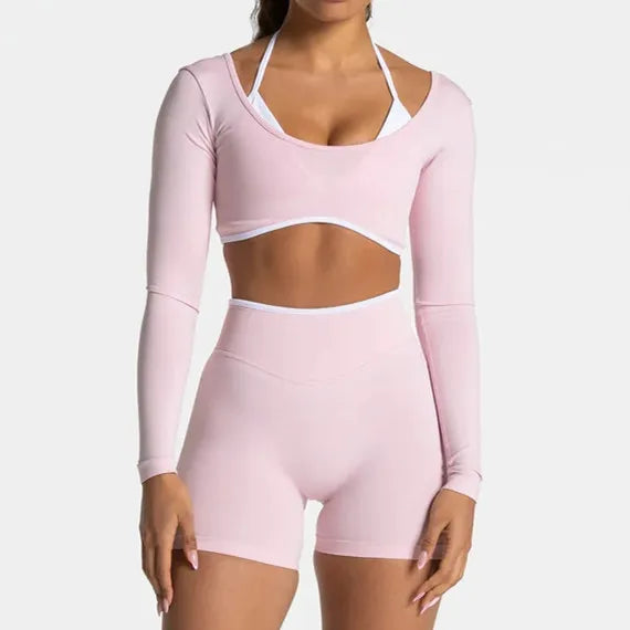 Conjunto Deportivo Mujer 2 Piezas Push Up – Leggings Cintura Alta + Crop Top Manga Larga (XP219)  ✨