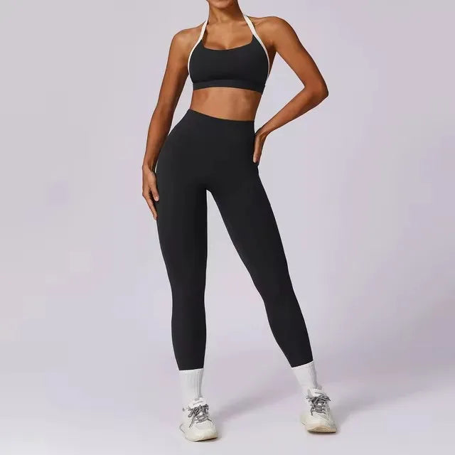 Conjunto Deportivo Mujer 2 Piezas Push Up – Leggings Cintura Alta + Crop Top Manga Larga