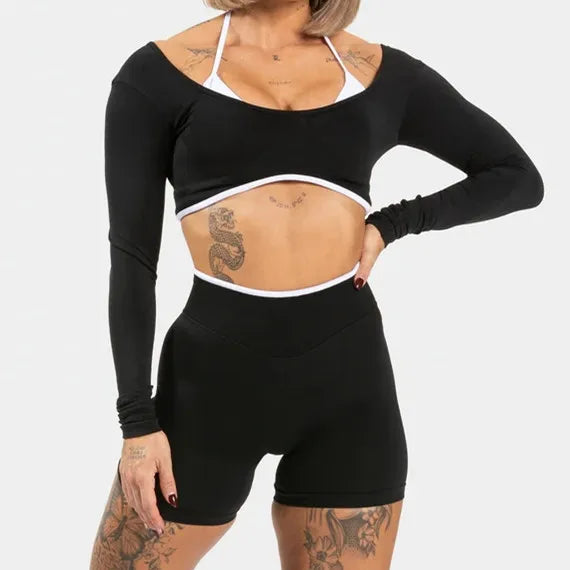 Conjunto Deportivo Mujer 2 Piezas Push Up – Leggings Cintura Alta + Crop Top Manga Larga (XP219)  ✨