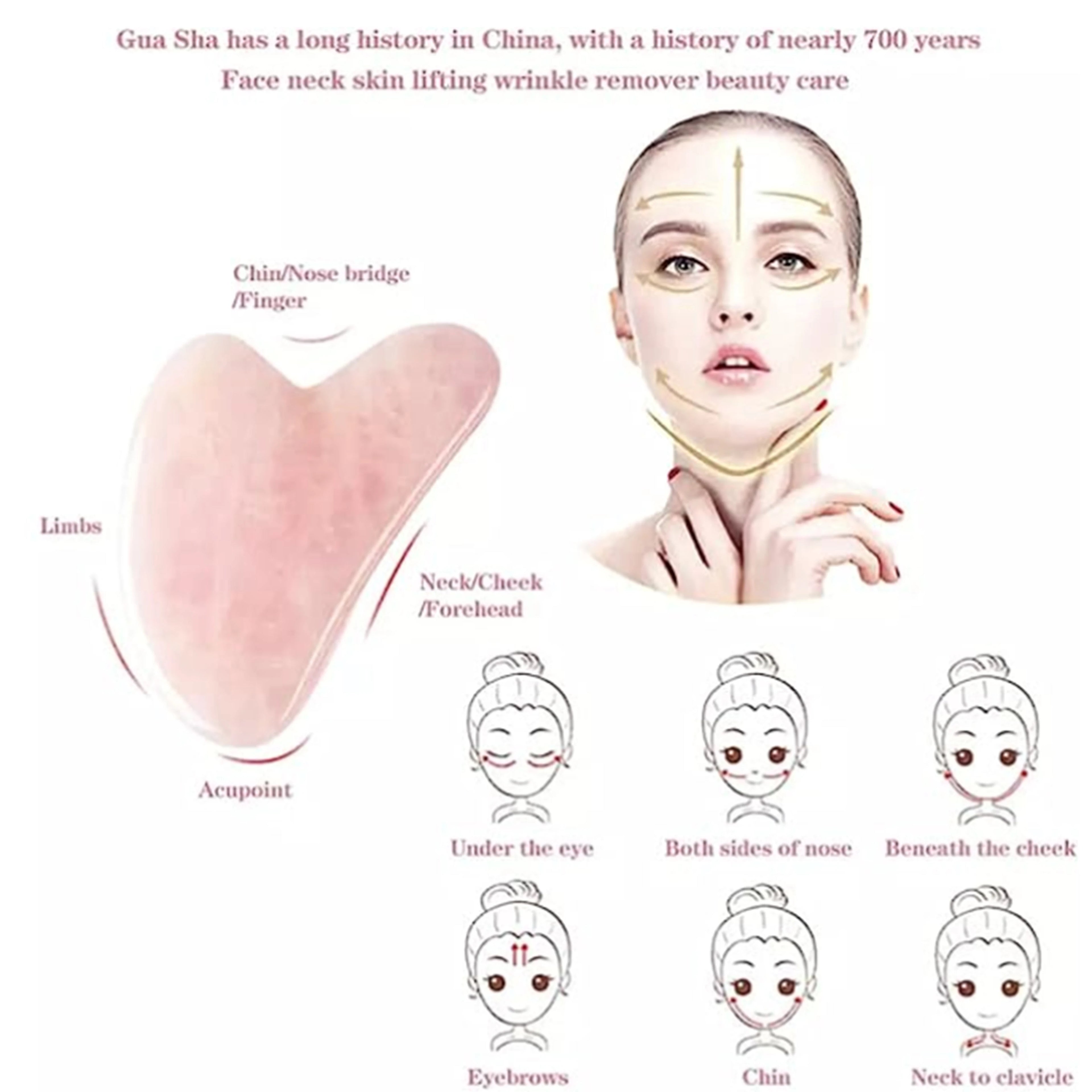 Gua Sha Facial de Cuarzo Rosa Natural – Masaje Facial Lifting & Anti-Edad