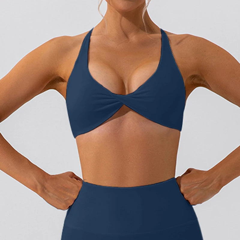 Top Deportivo Mujer Push Up – Sports Bra con Espalda Cruzada y Diseño Fruncido