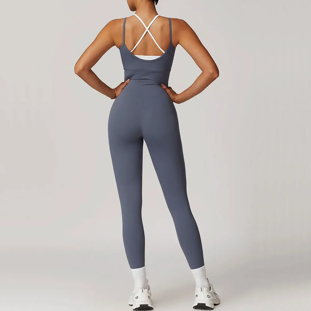 Mono Deportivo Mujer Color Block – Jumpsuit Fitness con Espalda Cruzada