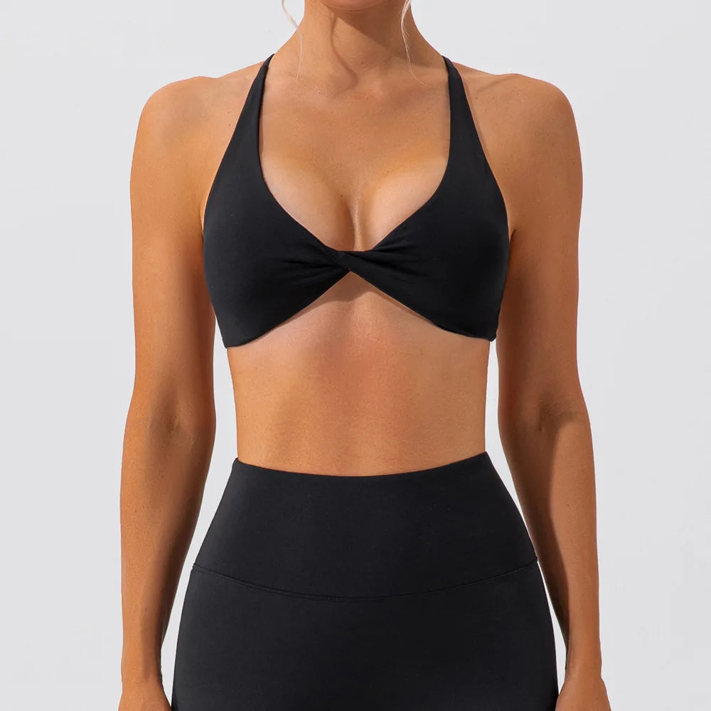 Top Deportivo Mujer Push Up – Sports Bra con Espalda Cruzada y Diseño Fruncido