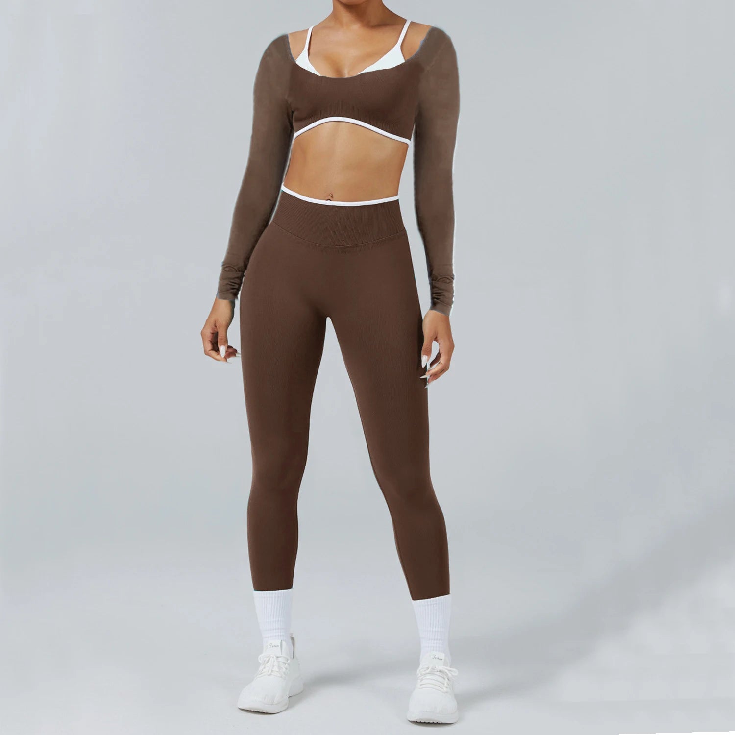 Conjunto Deportivo Mujer 2 Piezas Push Up – Leggings Cintura Alta + Crop Top Manga Larga (XP219)  ✨