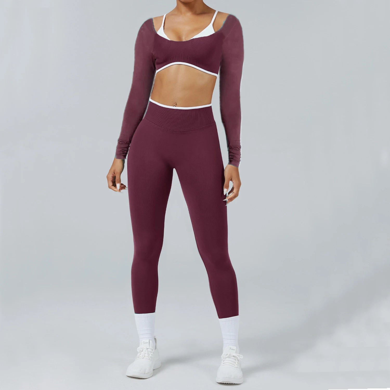Conjunto Deportivo Mujer 2 Piezas Push Up – Leggings Cintura Alta + Crop Top Manga Larga (XP219)  ✨