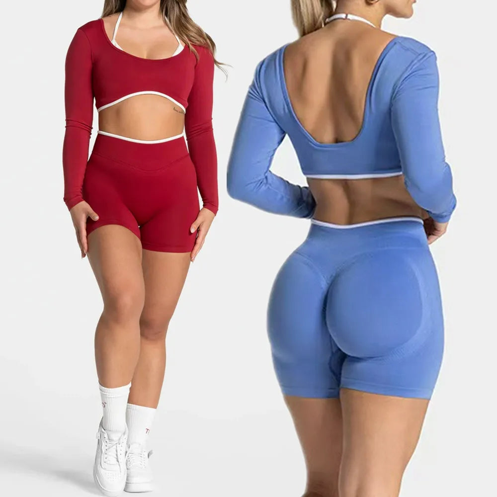 Conjunto Deportivo Mujer 2 Piezas Push Up – Leggings Cintura Alta + Crop Top Manga Larga (XP219)  ✨