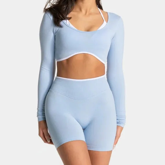 Conjunto Deportivo Mujer 2 Piezas Push Up – Leggings Cintura Alta + Crop Top Manga Larga (XP219)  ✨