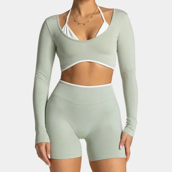 Conjunto Deportivo Mujer 2 Piezas Push Up – Leggings Cintura Alta + Crop Top Manga Larga (XP219)  ✨