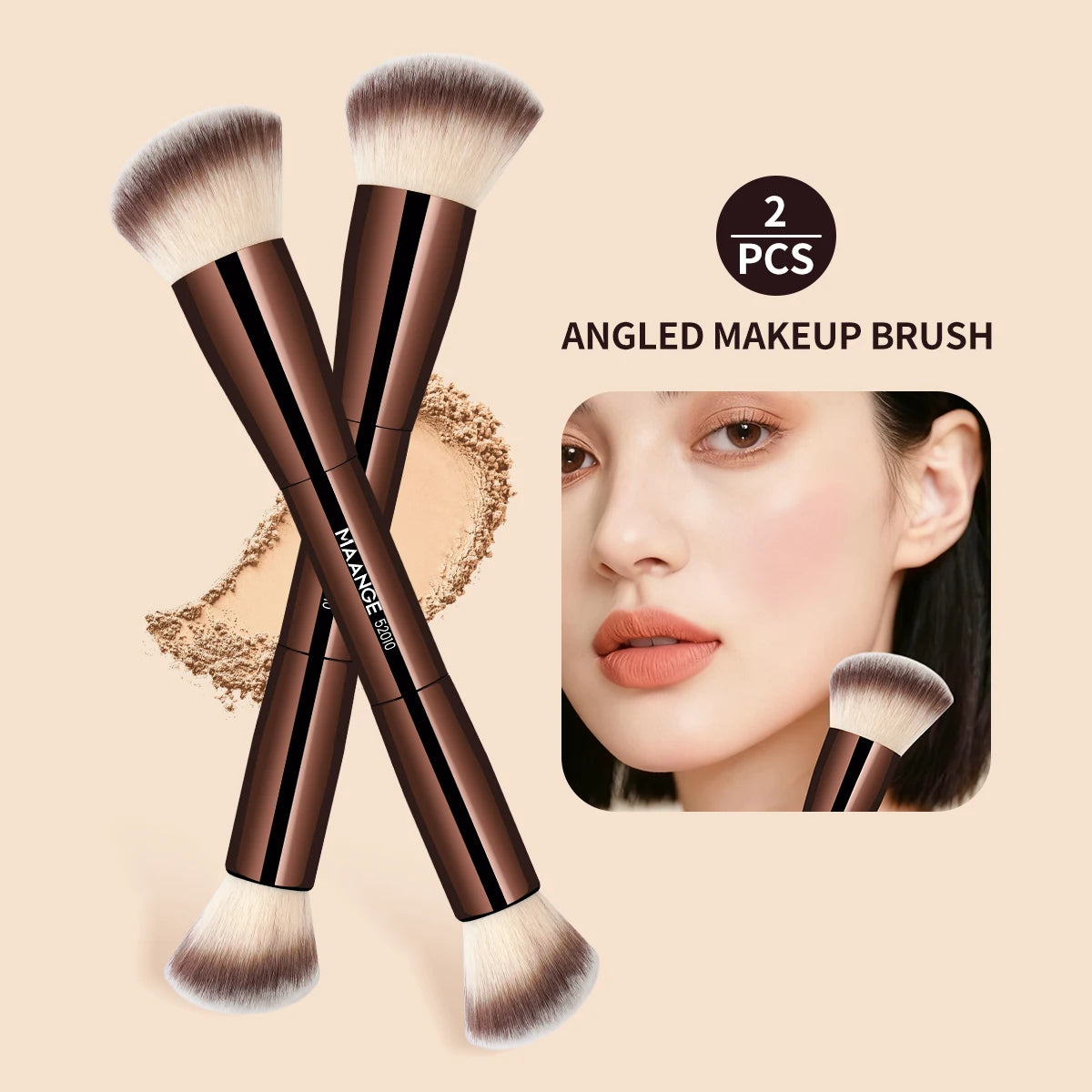 Brocha de Maquillaje Doble Punta MAANGE – Base, Polvo, Rubor y Contorno