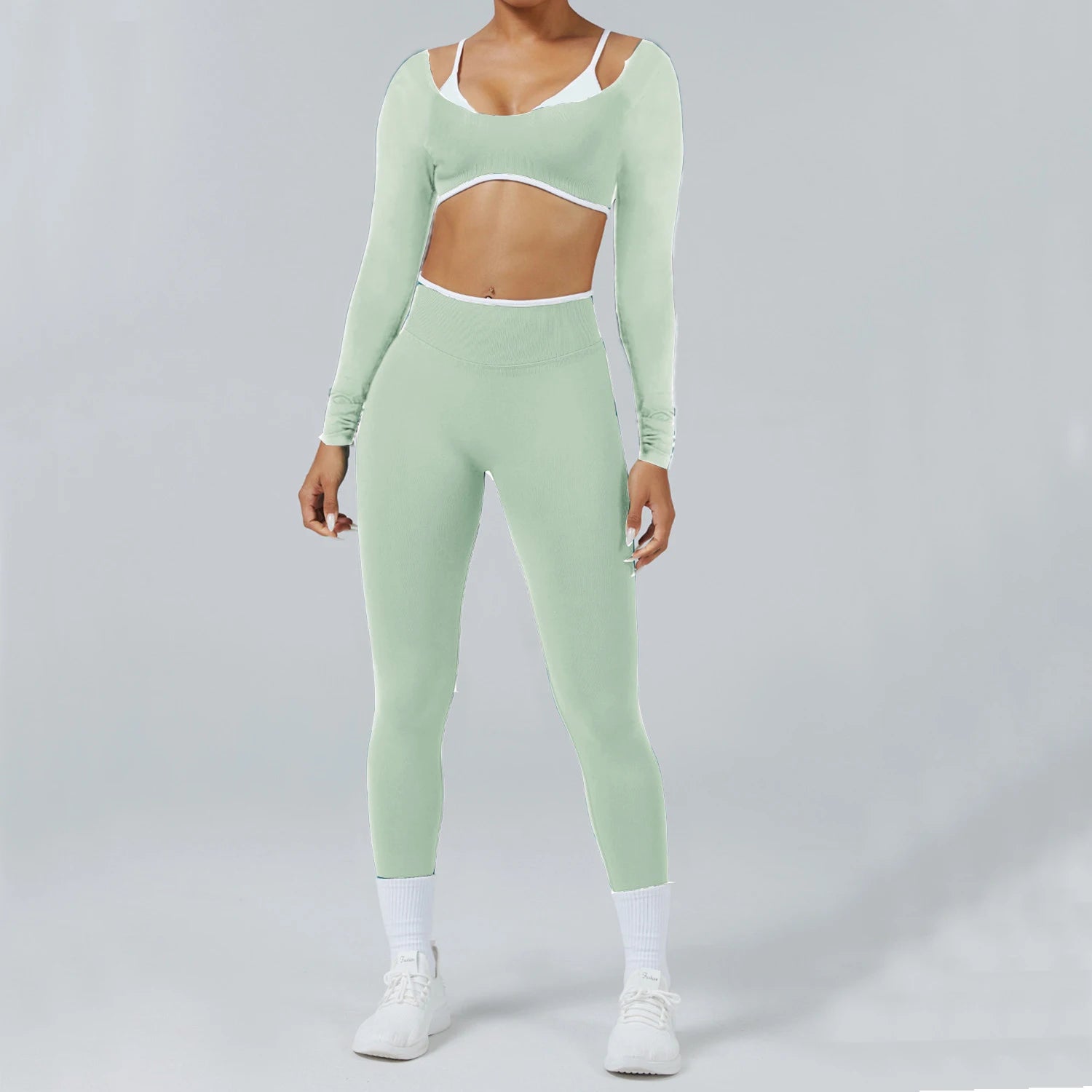 Conjunto Deportivo Mujer 2 Piezas Push Up – Leggings Cintura Alta + Crop Top Manga Larga (XP219)  ✨