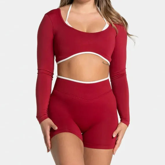 Conjunto Deportivo Mujer 2 Piezas Push Up – Leggings Cintura Alta + Crop Top Manga Larga (XP219)  ✨