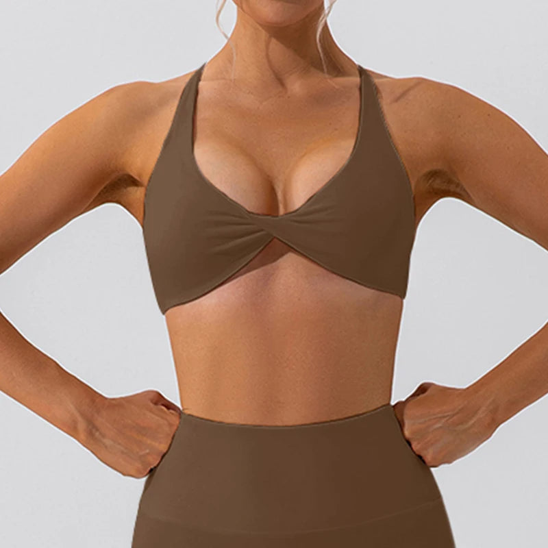Top Deportivo Mujer Push Up – Sports Bra con Espalda Cruzada y Diseño Fruncido